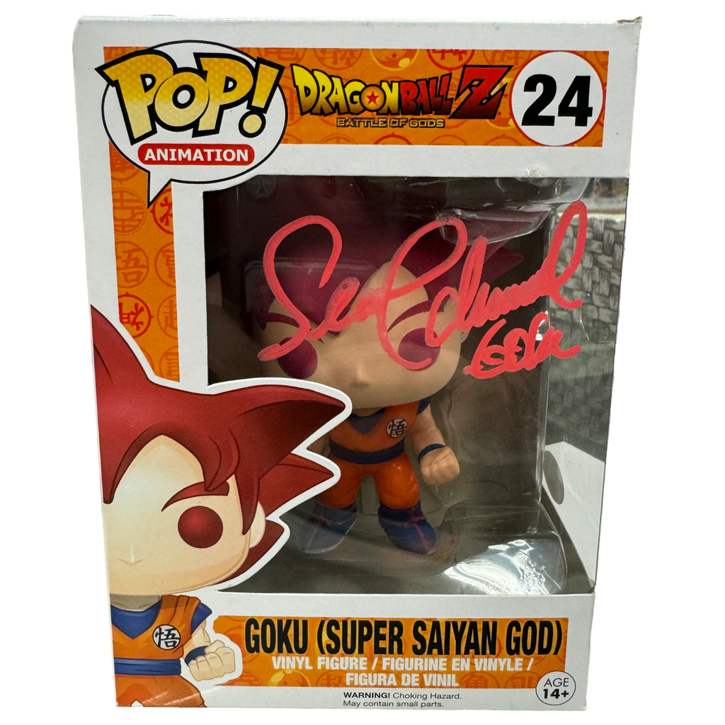 Funko Pop! Dragon Ball Z Goku (Super Saiyan God) SIGNED Autographed by Sean Schemmel #24 (JSA Certified) (Styles and Colors May Vary)