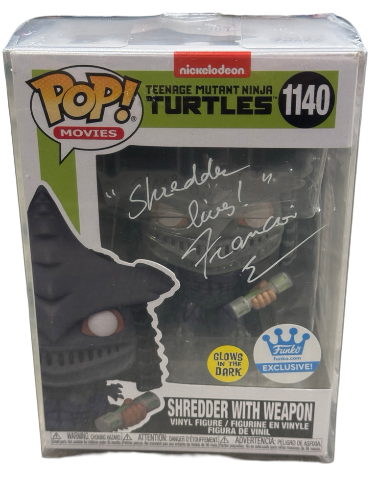 Francois Chau Signed Autographed Shredder w/ Weapon (Glow) Teenage Mutant Ninja Turtles (TMNT) Funko Pop #1140 W/ Quote (JSA Certified) (Quotes and Colors May Vary)