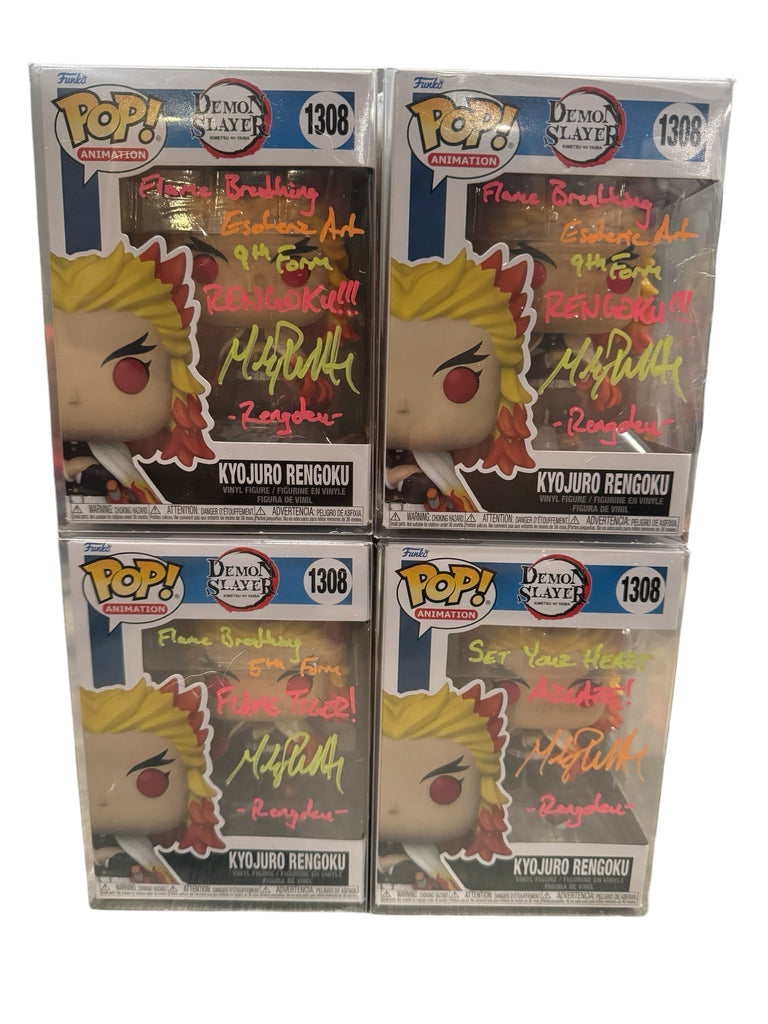 Mark Whitten Signed Autographed Demon Slayer Kyojuro Rengoku Funko Pop #1308 w/ Quote (Blacklight Paint) (JSA Certified) (Quotes and Colors May Vary)